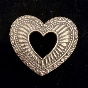 Silver toned heart belt buckle or scarf sash Vintage